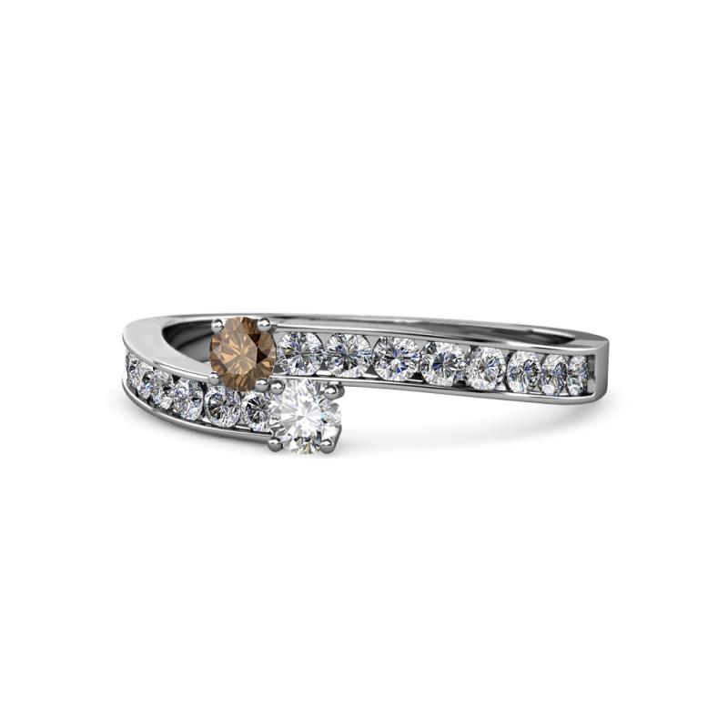 Orane Smoky Quartz and Diamond with Side Diamonds Bypass Ring 