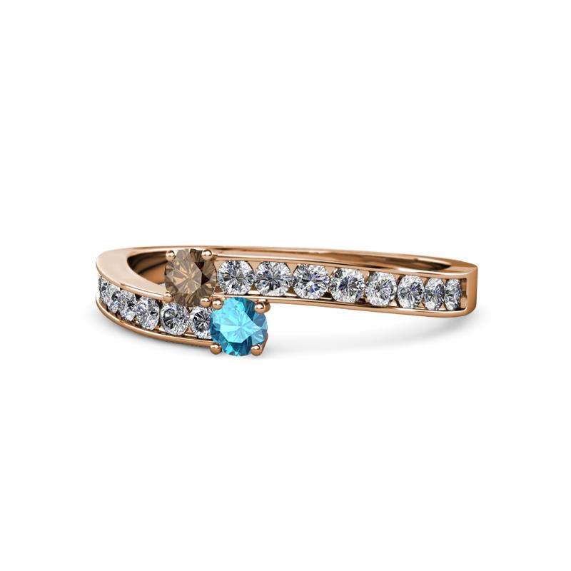 Orane Smoky Quartz and London Blue Topaz with Side Diamonds Bypass Ring 