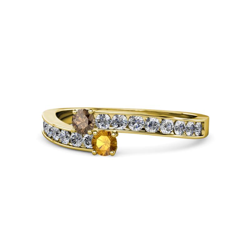 Orane Smoky Quartz and Citrine with Side Diamonds Bypass Ring 