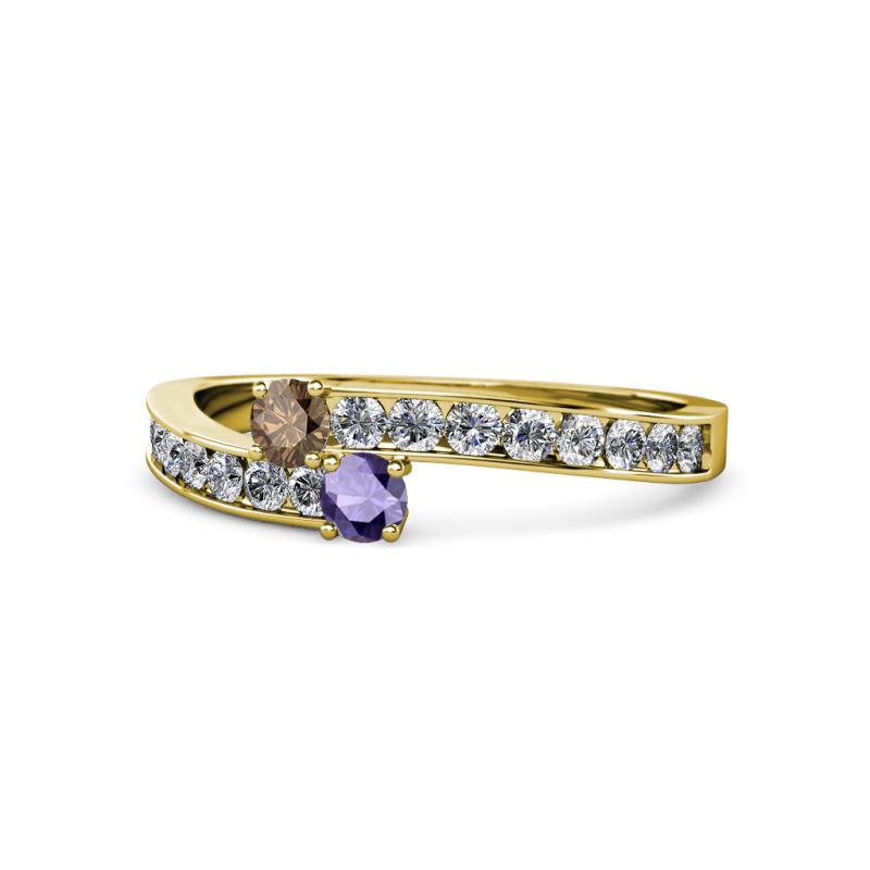 Orane Smoky Quartz and Iolite with Side Diamonds Bypass Ring 