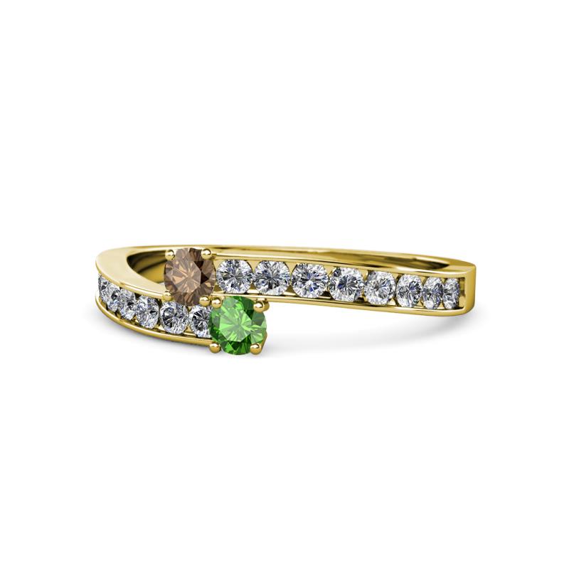 Orane Smoky Quartz and Green Garnet with Side Diamonds Bypass Ring 