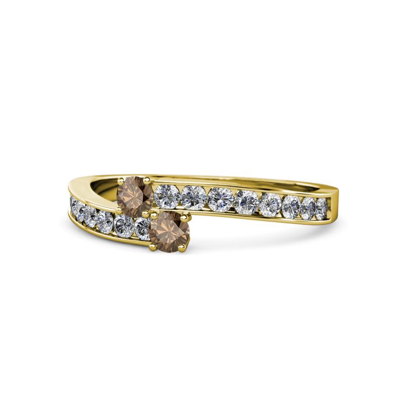 Orane Smoky Quartz with Side Diamonds Bypass Ring 