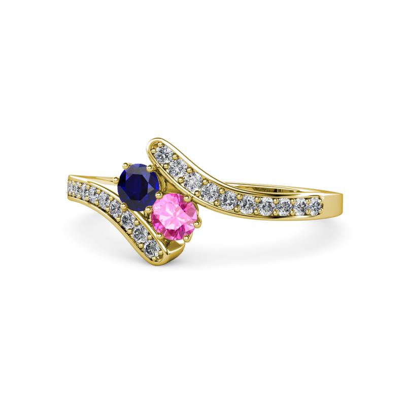 Eleni Blue and Pink Sapphire with Side Diamonds Bypass Ring 