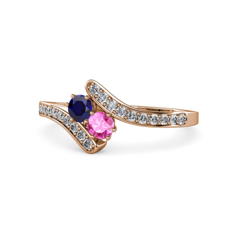 Eleni Blue and Pink Sapphire with Side Diamonds Bypass Ring 