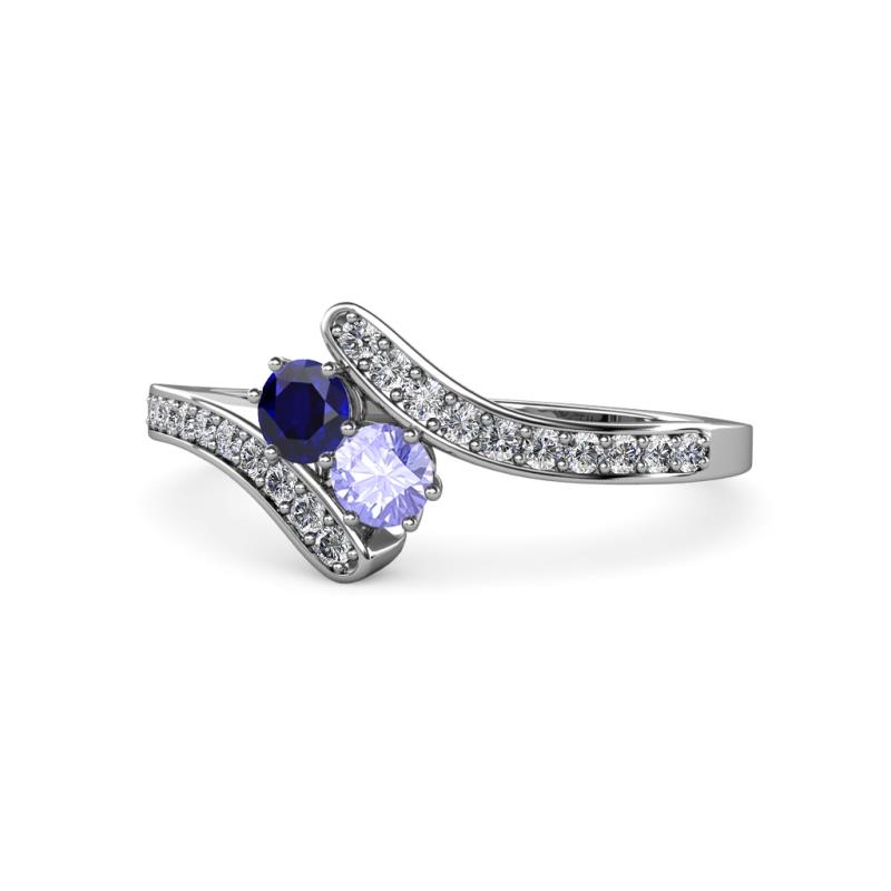 Eleni Blue Sapphire and Tanzanite with Side Diamonds Bypass Ring 
