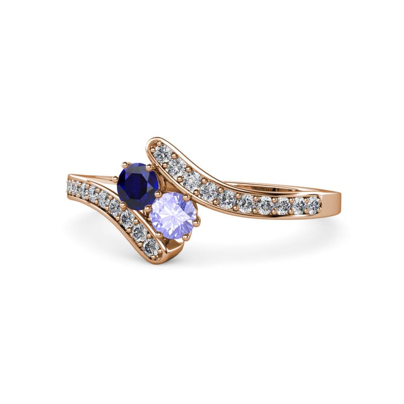Eleni Blue Sapphire and Tanzanite with Side Diamonds Bypass Ring 