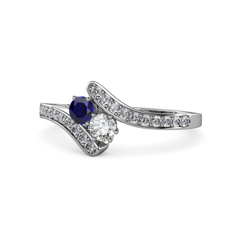 Eleni Blue Sapphire and Diamond with Side Diamonds Bypass Ring 