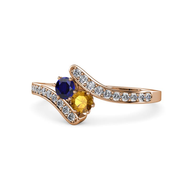 Eleni Blue Sapphire and Citrine with Side Diamonds Bypass Ring 