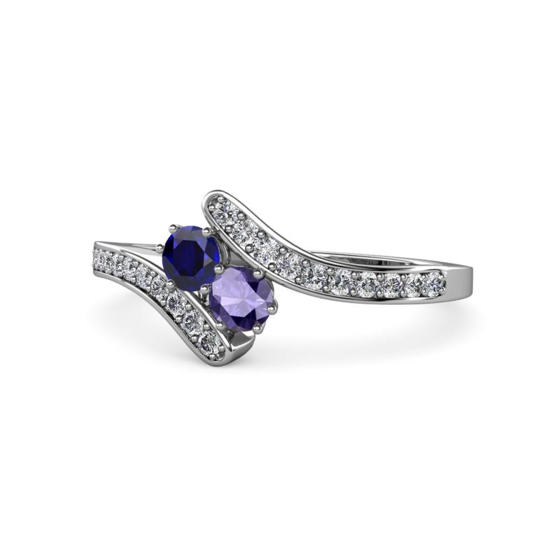 Eleni Blue Sapphire and Iolite with Side Diamonds Bypass Ring 