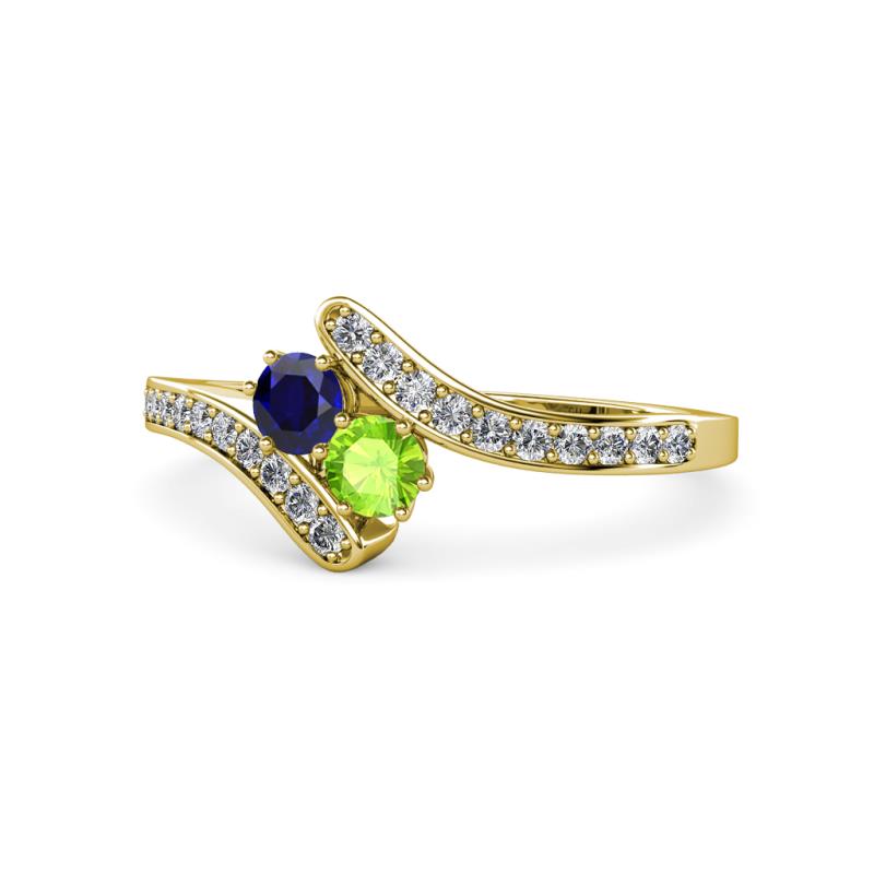 Eleni Blue Sapphire and Peridot with Side Diamonds Bypass Ring 