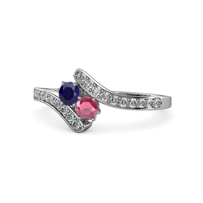 Eleni Blue Sapphire and Rhodolite Garnet with Side Diamonds Bypass Ring 