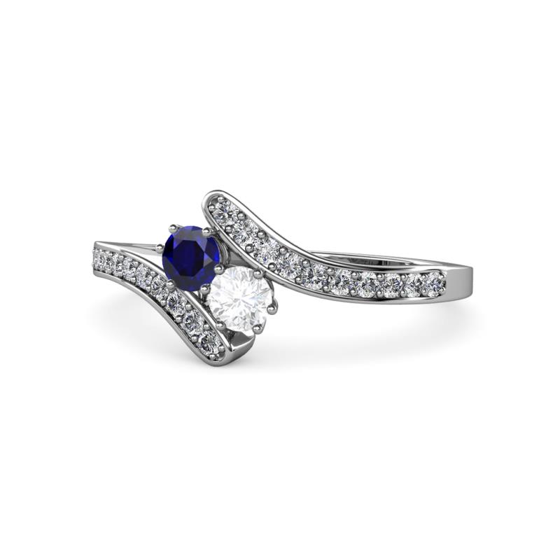 Eleni Blue and White Sapphire with Side Diamonds Bypass Ring 