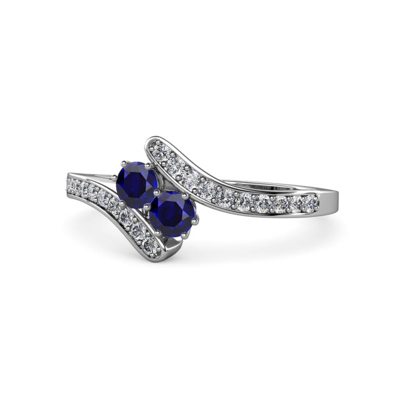 Eleni Blue Sapphire with Side Diamonds Bypass Ring 