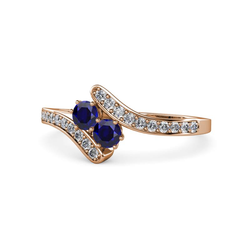Eleni Blue Sapphire with Side Diamonds Bypass Ring 