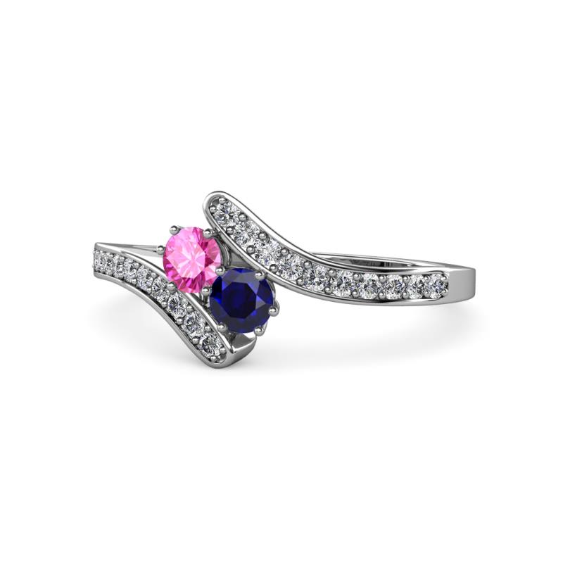 Eleni Pink and Blue Sapphire with Side Diamonds Bypass Ring 