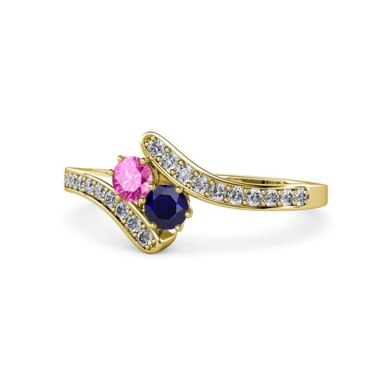 Eleni Pink and Blue Sapphire with Side Diamonds Bypass Ring 