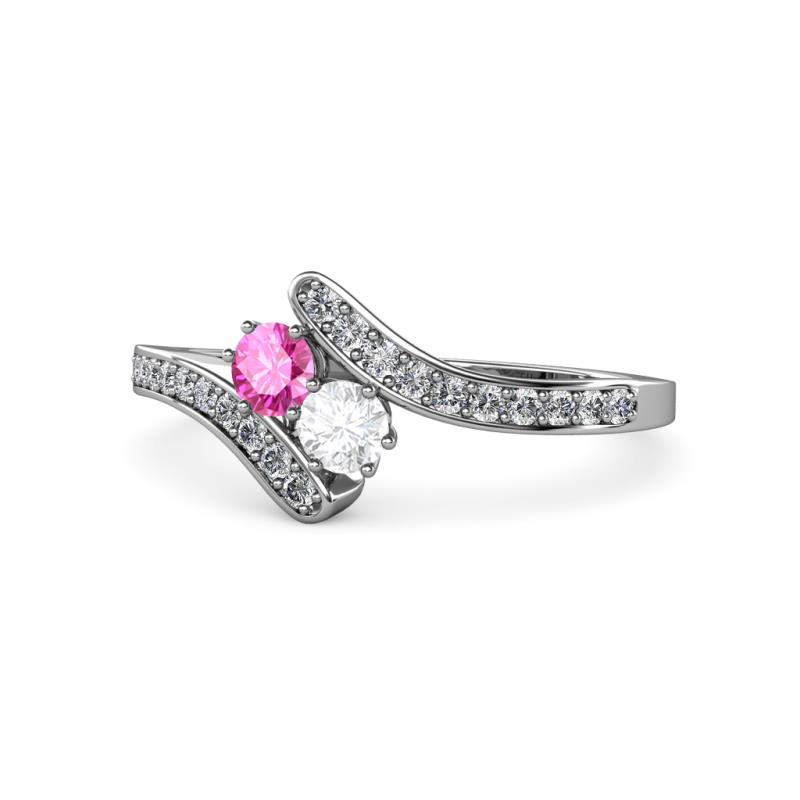 Eleni Pink and White Sapphire with Side Diamonds Bypass Ring 