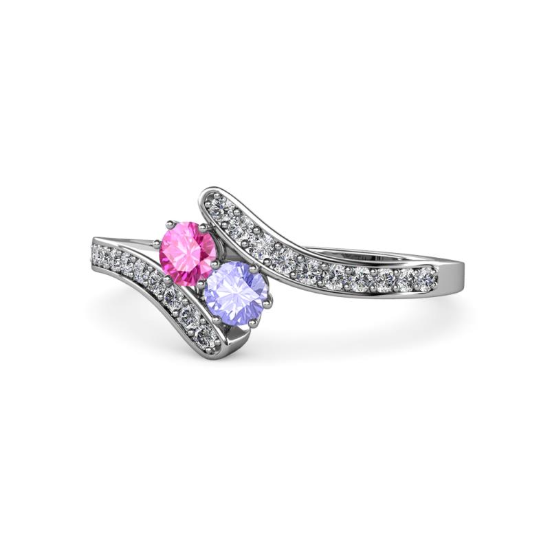 Eleni Pink Sapphire and Tanzanite with Side Diamonds Bypass Ring 