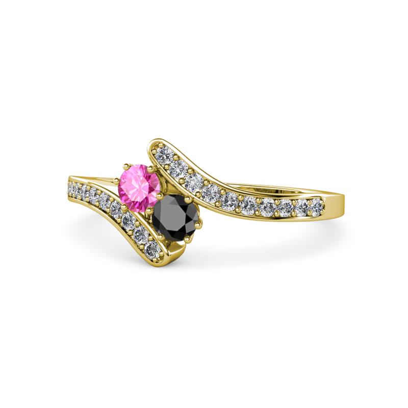 Eleni Pink Sapphire and Black Diamond with Side Diamonds Bypass Ring 