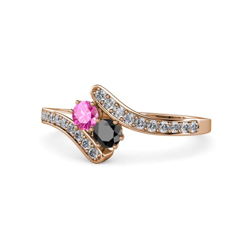 Eleni Pink Sapphire and Black Diamond with Side Diamonds Bypass Ring 
