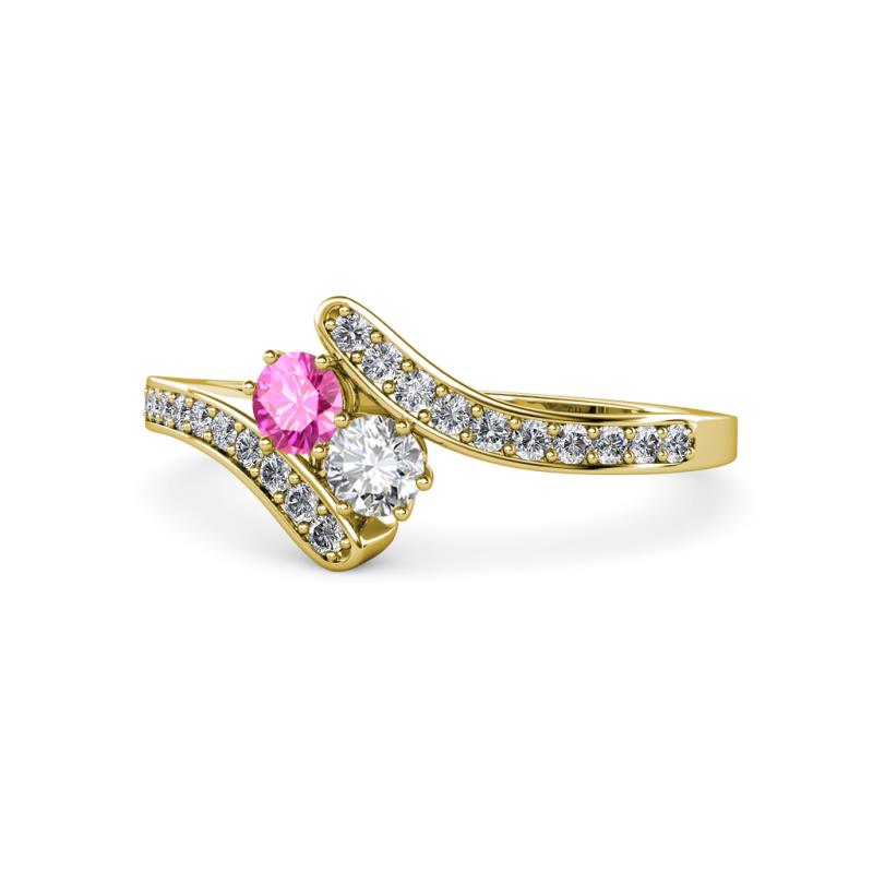 Eleni Pink Sapphire and Diamond with Side Diamonds Bypass Ring 