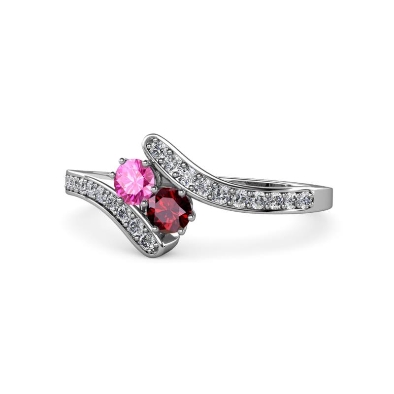 Eleni Pink Sapphire and Ruby with Side Diamonds Bypass Ring 