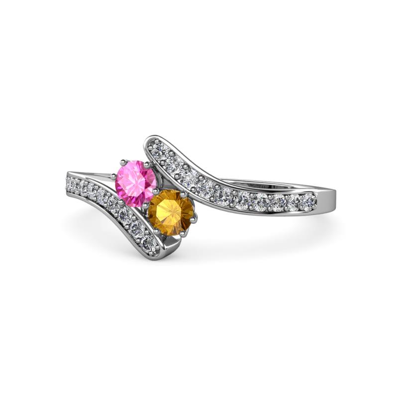Eleni Pink Sapphire and Citrine with Side Diamonds Bypass Ring 