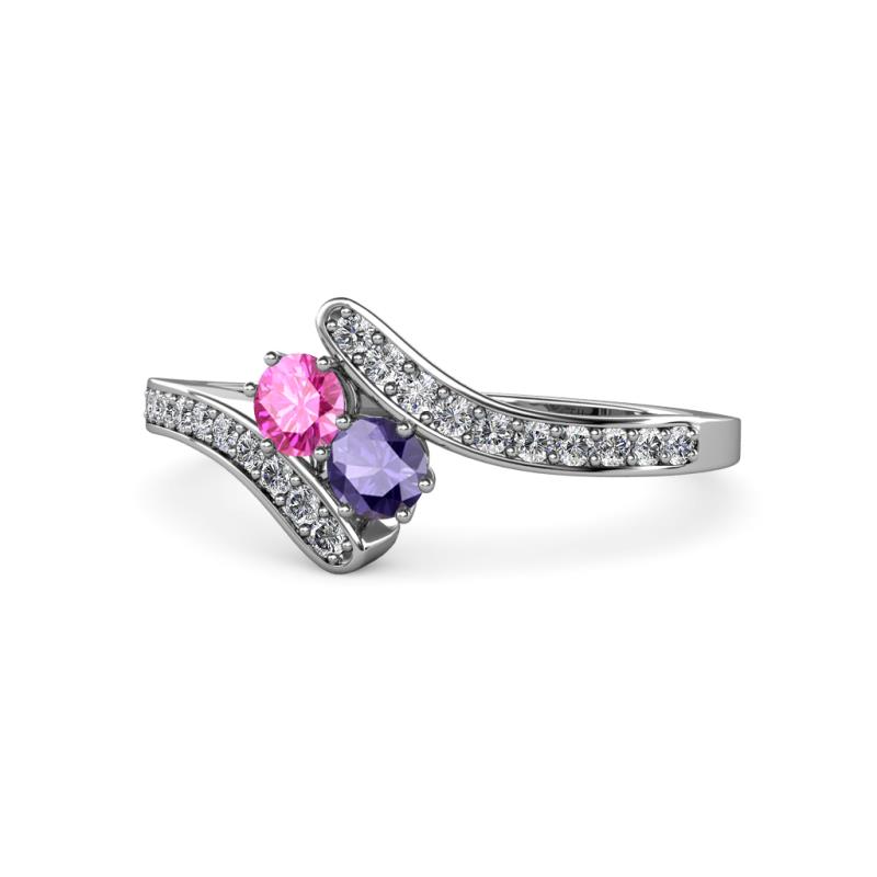 Eleni Pink Sapphire and Iolite with Side Diamonds Bypass Ring 