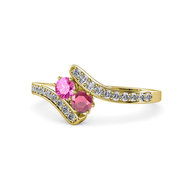 Eleni Pink Sapphire and Rhodolite Garnet with Side Diamonds Bypass Ring 