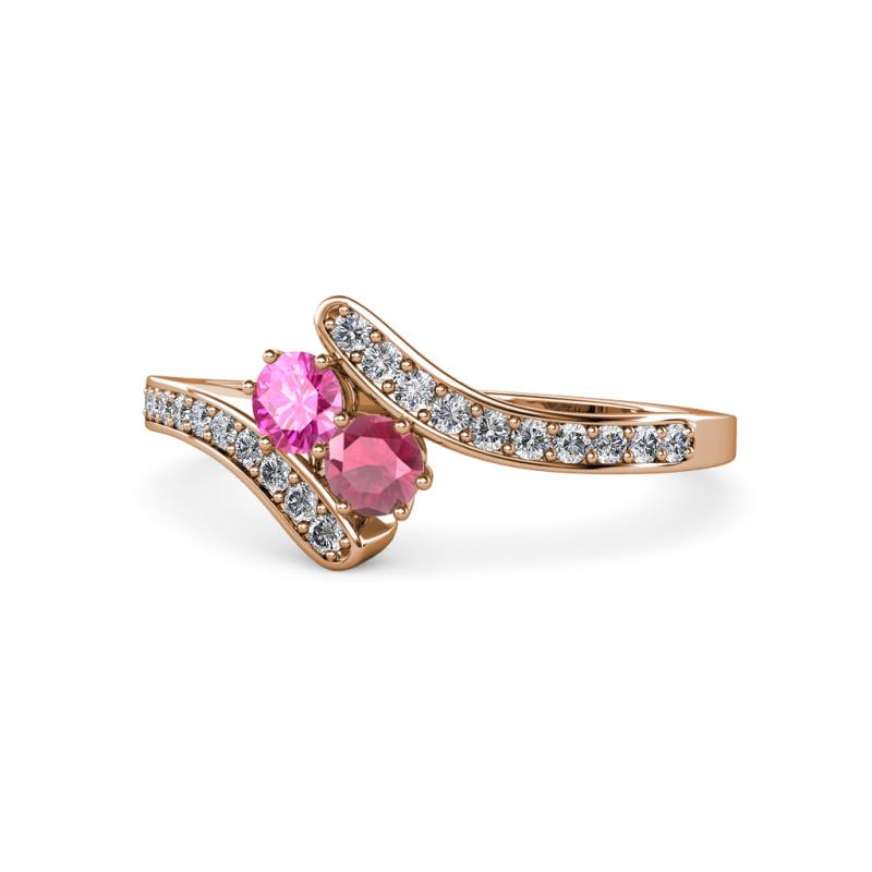 Eleni Pink Sapphire and Rhodolite Garnet with Side Diamonds Bypass Ring 