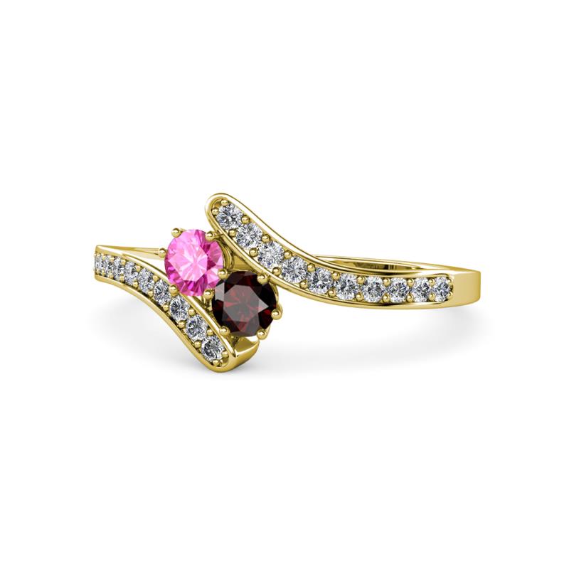 Eleni Pink Sapphire and Red Garnet with Side Diamonds Bypass Ring 
