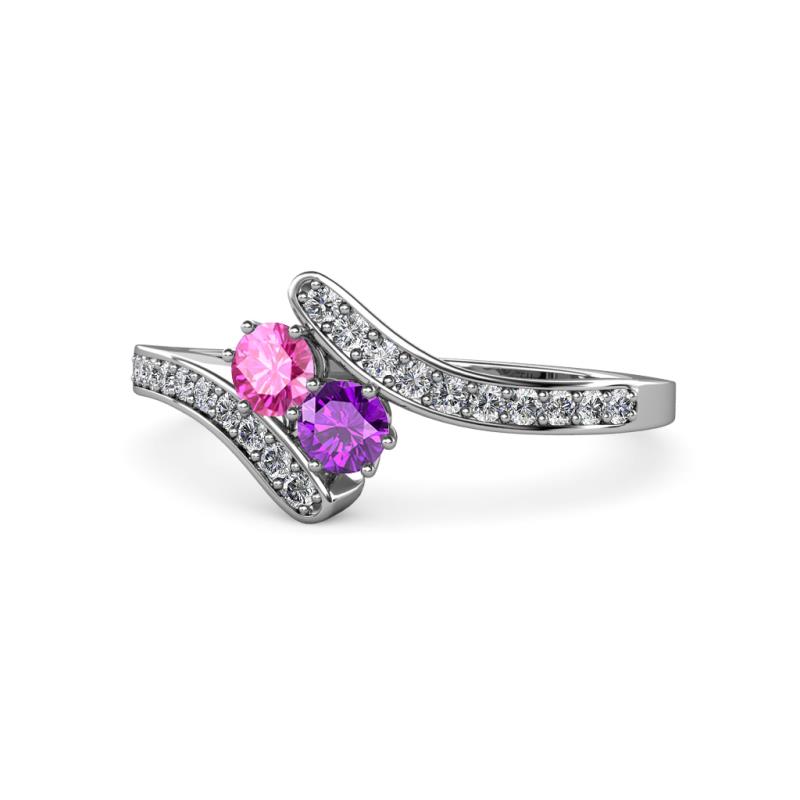 Eleni Pink Sapphire and Amethyst with Side Diamonds Bypass Ring 
