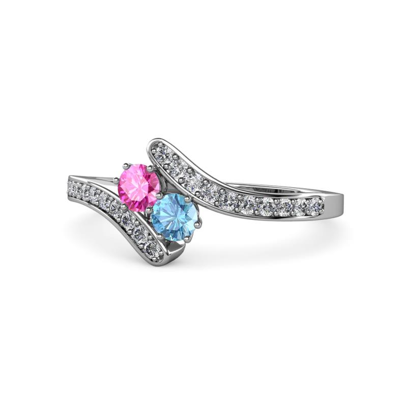 Eleni Pink Sapphire and Blue Topaz with Side Diamonds Bypass Ring 