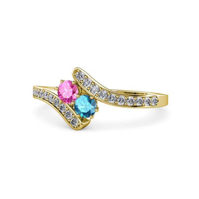 Eleni Pink Sapphire and London Blue Topaz with Side Diamonds Bypass Ring 
