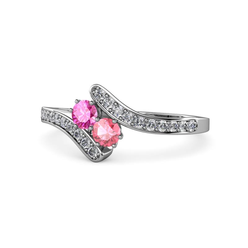 Eleni Pink Sapphire and Pink Tourmaline with Side Diamonds Bypass Ring 
