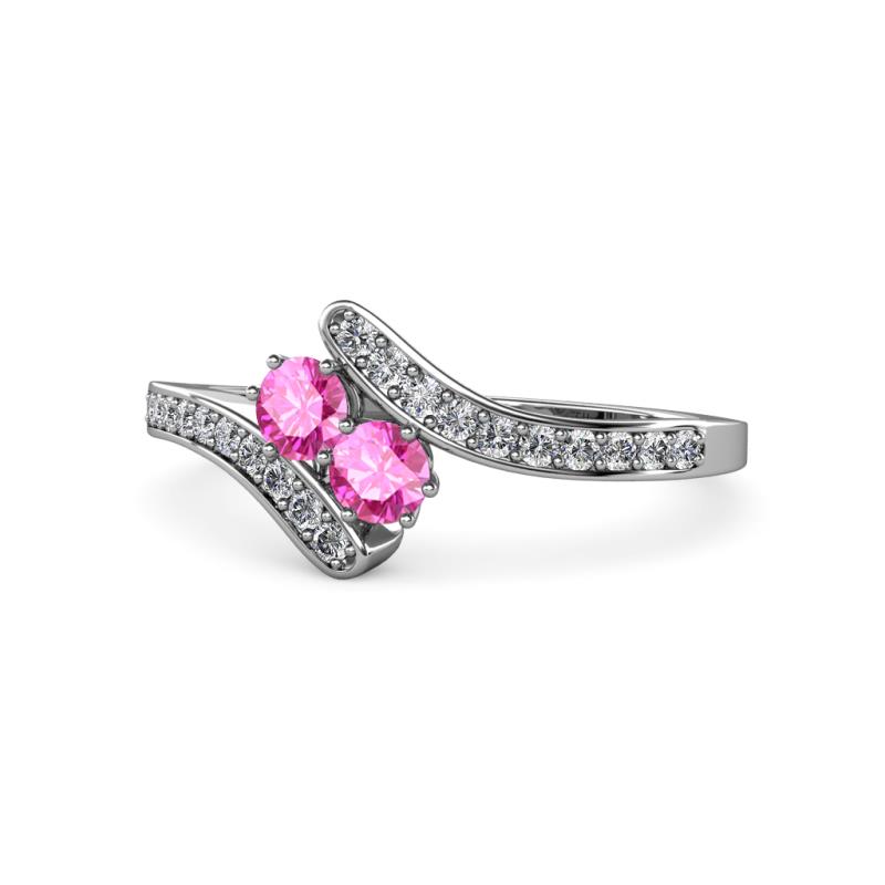 Eleni Pink Sapphire with Side Diamonds Bypass Ring 