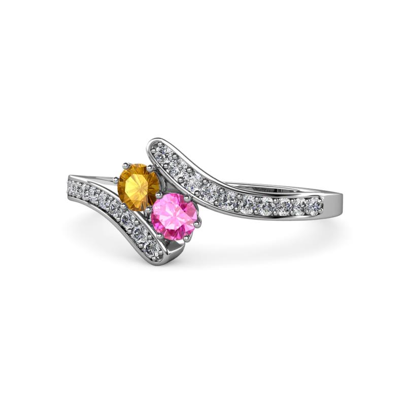 Eleni Citrine and Pink Sapphire with Side Diamonds Bypass Ring 
