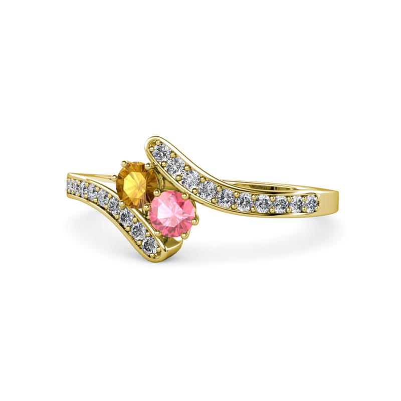 Eleni Citrine and Pink Tourmaline with Side Diamonds Bypass Ring 