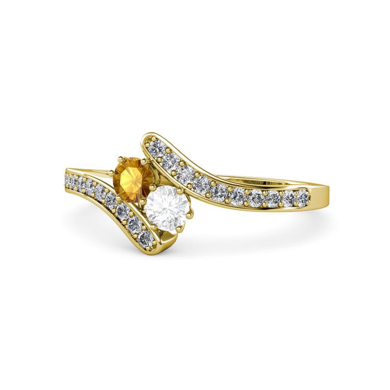 Eleni Citrine and White Sapphire with Side Diamonds Bypass Ring 