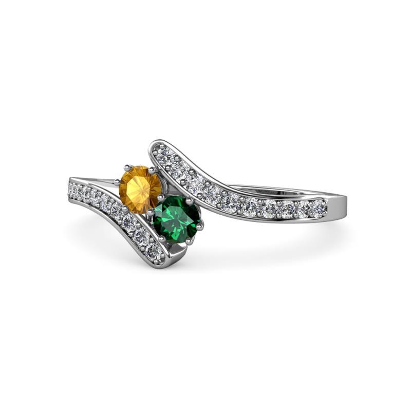 Eleni Citrine and Emerald with Side Diamonds Bypass Ring 