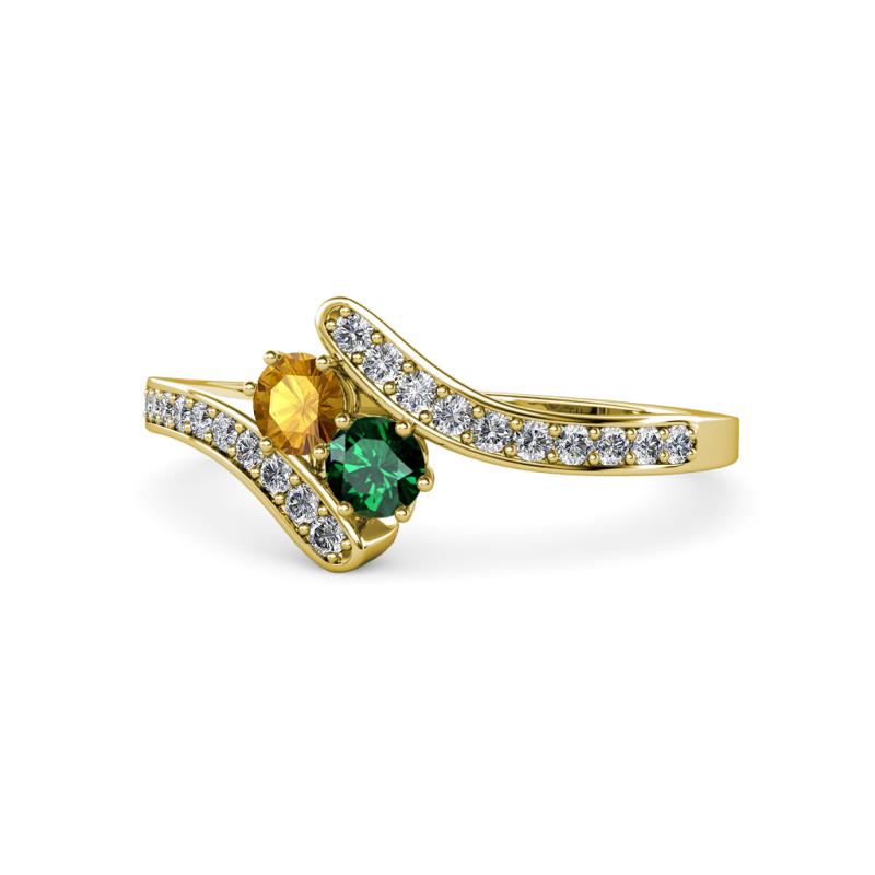 Eleni Citrine and Emerald with Side Diamonds Bypass Ring 
