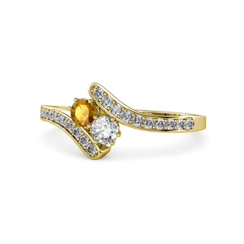 Eleni Citrine and Diamond with Side Diamonds Bypass Ring 