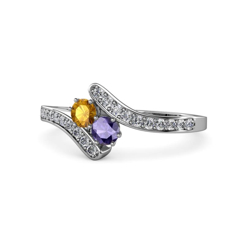 Eleni Citrine and Iolite with Side Diamonds Bypass Ring 