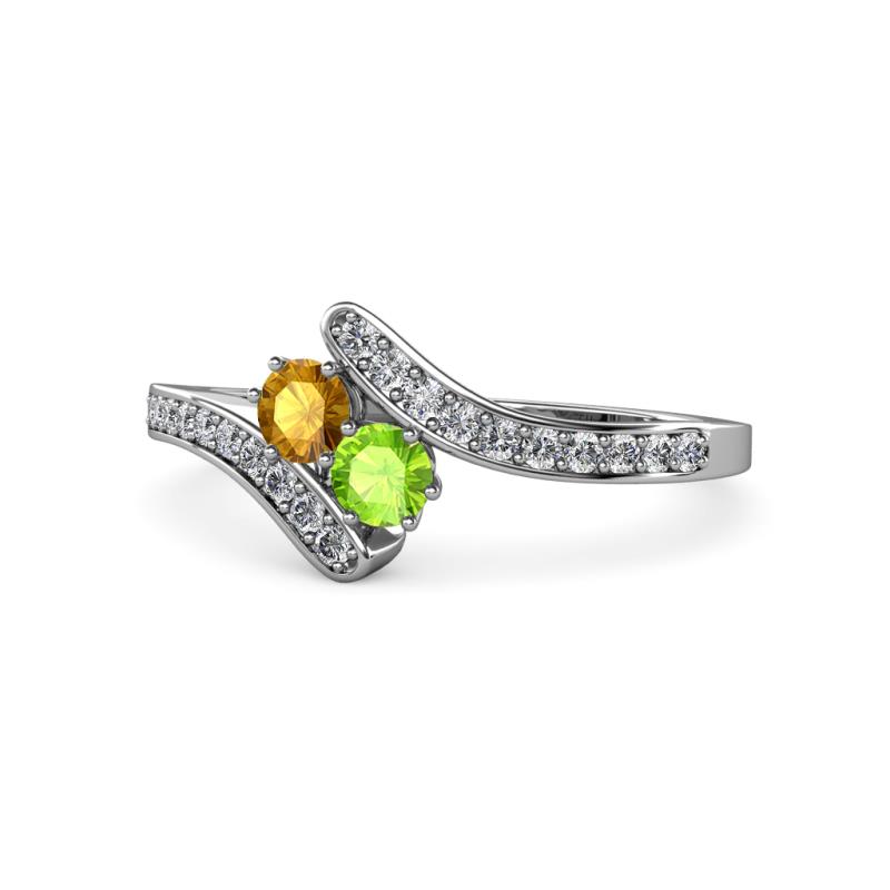 Eleni Citrine and Peridot with Side Diamonds Bypass Ring 
