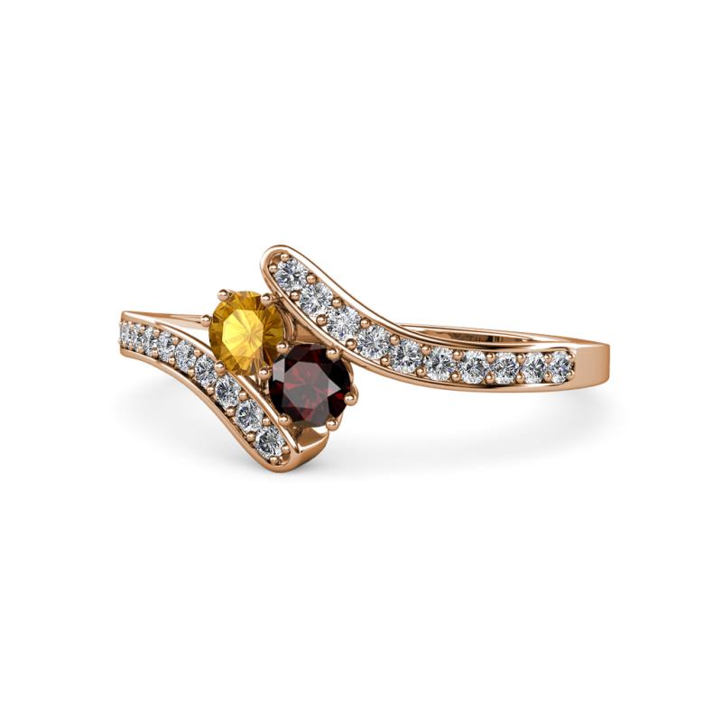 Eleni Citrine and Red Garnet with Side Diamonds Bypass Ring 