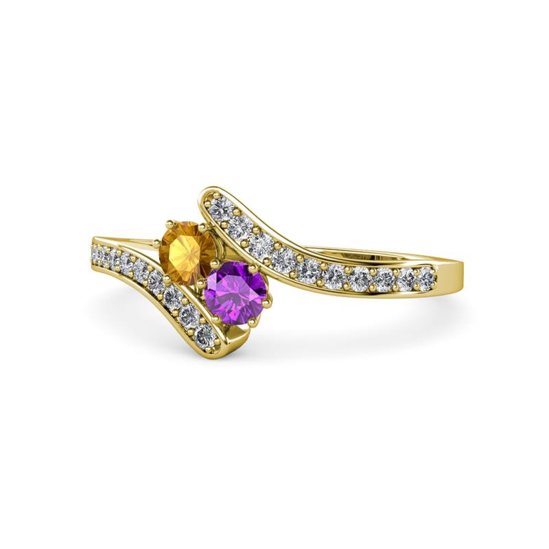 Eleni Citrine and Amethyst with Side Diamonds Bypass Ring 