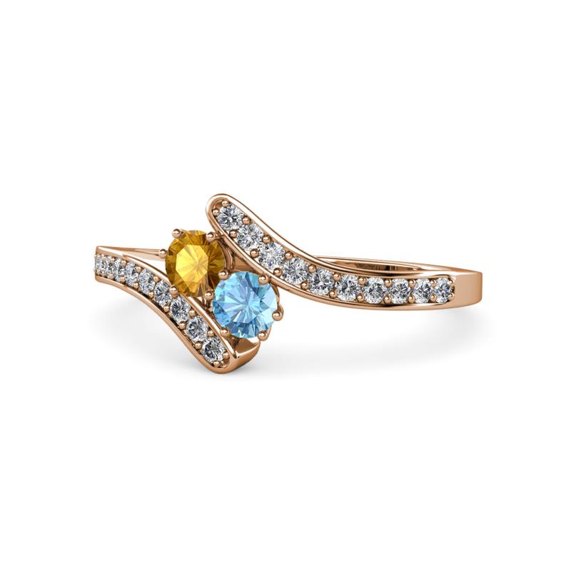 Eleni Citrine and Blue Topaz with Side Diamonds Bypass Ring 