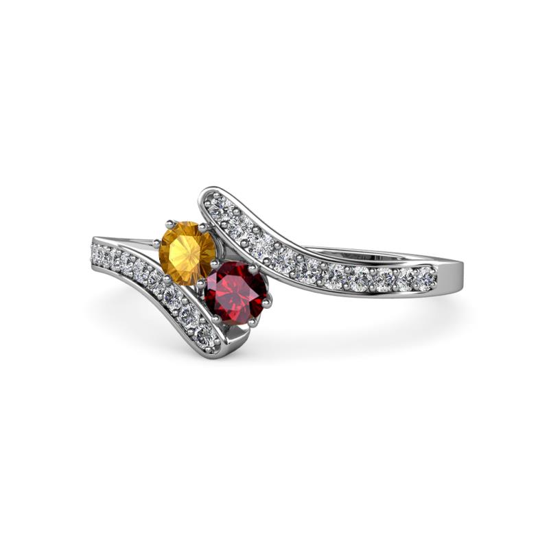 Eleni Citrine and Ruby with Side Diamonds Bypass Ring 
