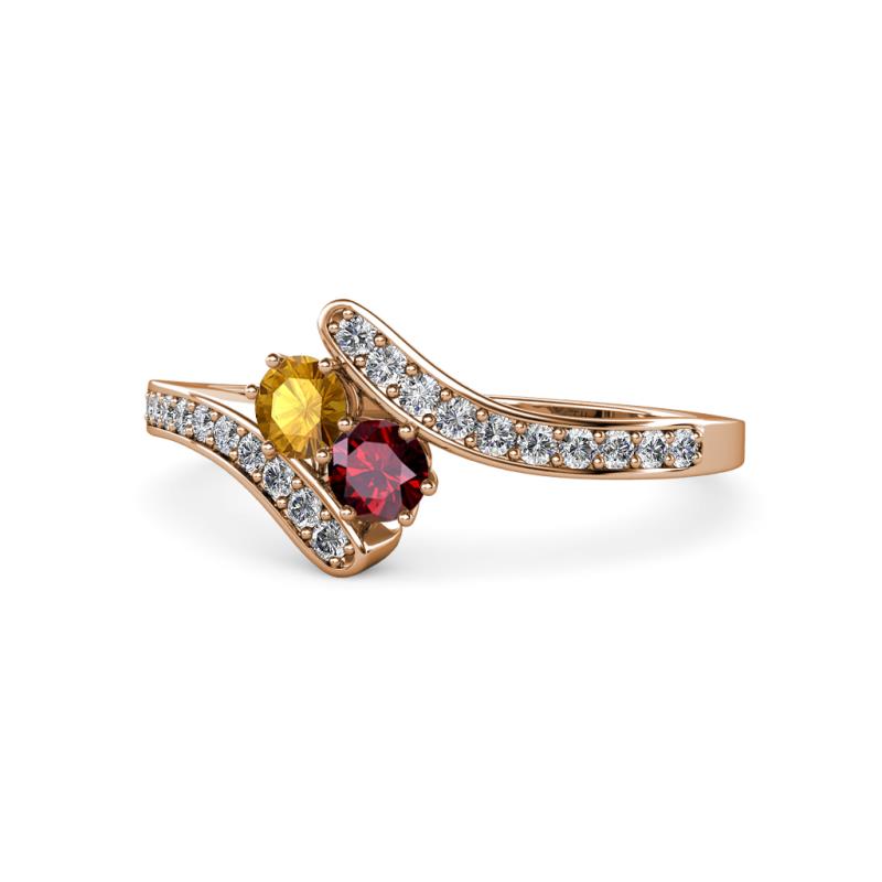 Eleni Citrine and Ruby with Side Diamonds Bypass Ring 