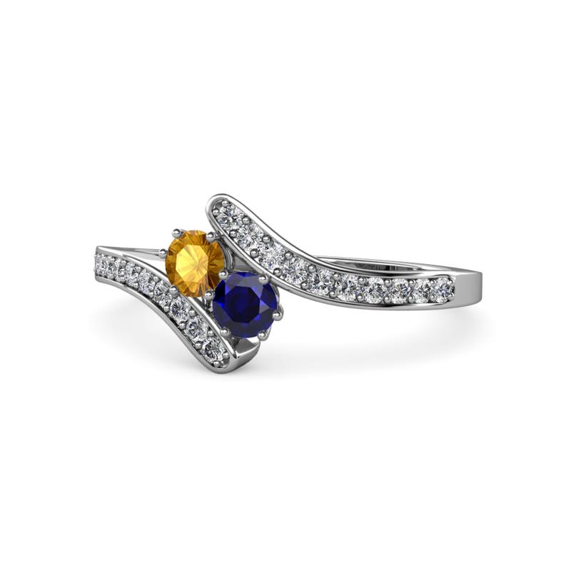 Eleni Citrine and Blue Sapphire with Side Diamonds Bypass Ring 